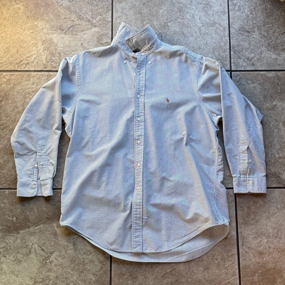 Ralph Lauren Striped Band-Collar Dress Shirt